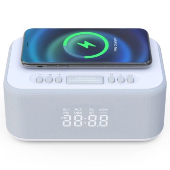 KIMIUP 101 Desktop Wireless Charging Bluetooth Speaker LED Alarm Clock with FM Radio