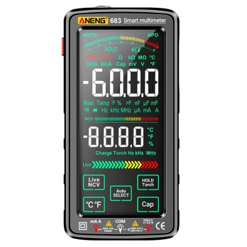 ANENG 683 Digital Multimeter, AC/DC Voltage Current Tester, 6000 Counts, Rechargeable Battery, Auto Range, Smart Touch Screen, Flashlight Lighting - Black