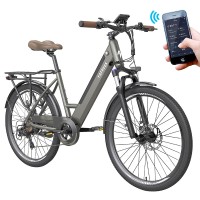 FAFREES F26 Pro City E-Bike 26 Inch Step-through Electric Bicycle 25Km/h 250W Motor 36V 10Ah Embedded Removable Battery Shimano 7 Speed Dual Disc Brakes APP Connect - Grey