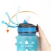Eleglide GF-1202 32oz Motivational Water Bottle with Time Markers, Straw, Strap - Blue & Pink