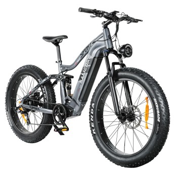 SAMEBIKE RS-A08 Electric Mountain Bike 26*4.0 Inch KENDA Fat Tires 48V 17Ah SAMSUNG Battery 750W Bafang Motor 35km/h Max Speed Shimano 7 Speed Gear Double Suspension System - Gray