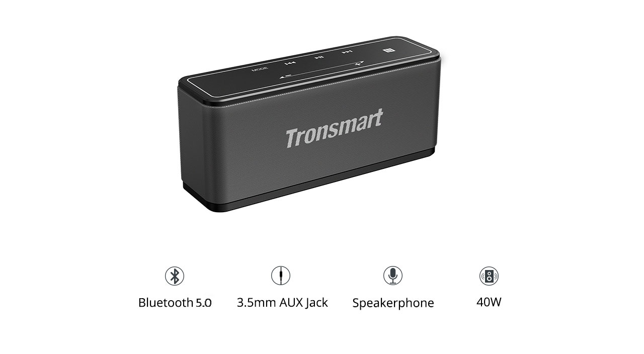 Tronsmart Element Mega SoundPulse™ Bluetooth 5.0 Speaker with Powerful 40W Max Output 3D Digital Sound TWS Intuitive Touch Control - Black