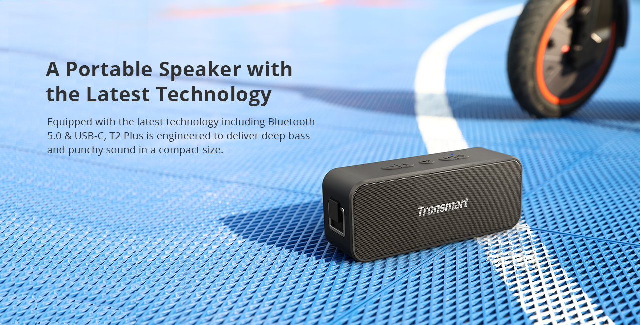 Tronsmart T2 Plus 20W  Bluetooth 5.0 Speaker 24H Playtime IPX7 Waterproof  Soundbar with TWS,Siri,Micro SD