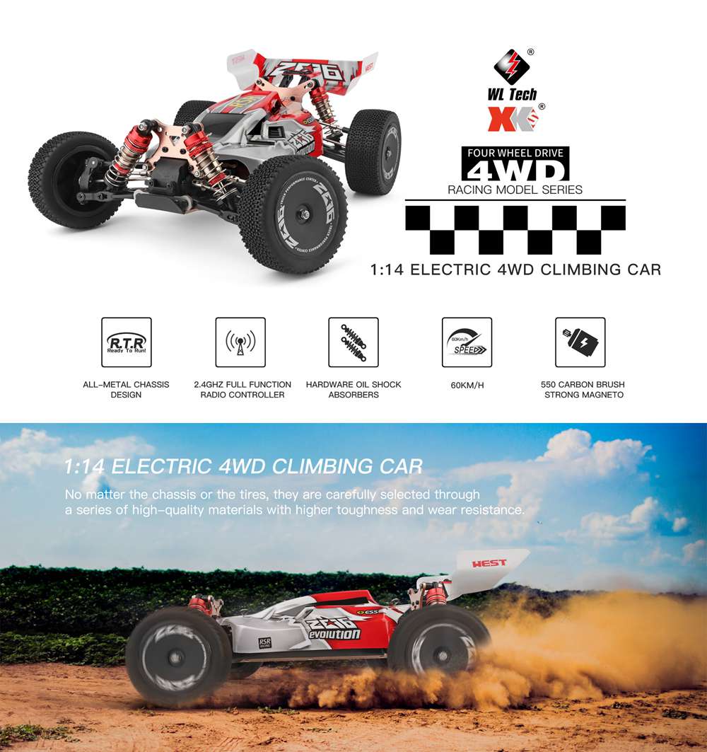 Wltoys 144001 Driving 1/14 2.4G 4WD 60km/h Electric Brushed Off-Road Buggy RC Car RTR - Green