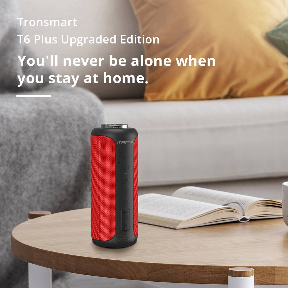 Tronsmart T6 Plus Upgraded Edition Bluetooth 5.0 40W Speaker NFC Connection 15 Hours Playtime IPX6 USB Charge Out - Red