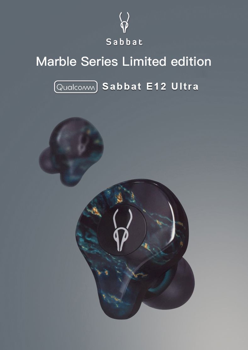 Sabbat E12 Ultra Marble Series Limited Edition Qualcomm QCC3020 CVC8.0 TWS Earbuds QI Wireless Charging Independent Use aptX/AAC/SBC Siri Google Assistant IPX5 - Dream Stone
