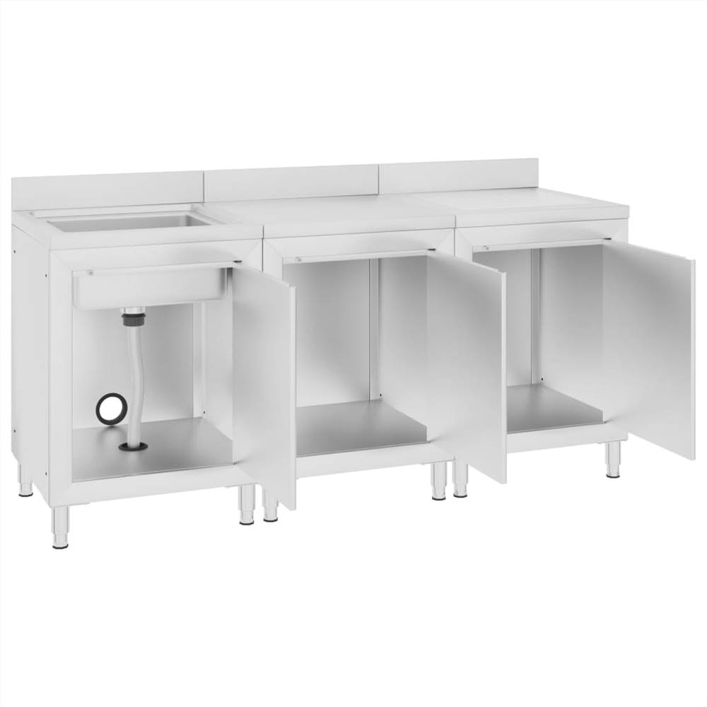 Commercial Kitchen Sink Cabinet 180x60x96 cm Stainless Steel