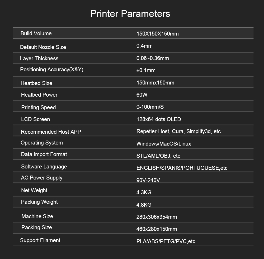 Zonestar Z6FB 3D Printer 0.06mm Printing Accuracy Ultra Silent OLED Screen 150x150x150mm