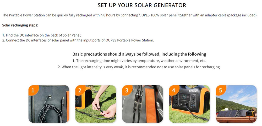 OUPES 600W Solar Generator Kit 600W 592Wh Portable Power Station&100W Monocrystalline Solar Panel for Camping Hiking