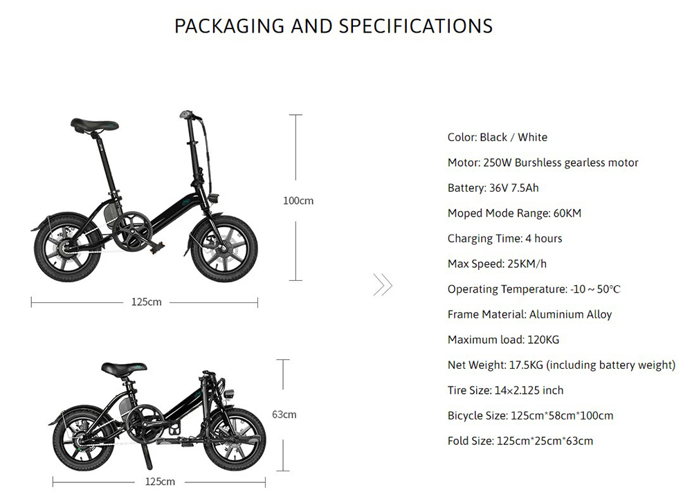 FIIDO D3 Folding Electric Moped Bike City Bike Commuter Bike Max 25km/h Three Riding Modes 5.2Ah Lithium Battery 14 Inch Tire - Black