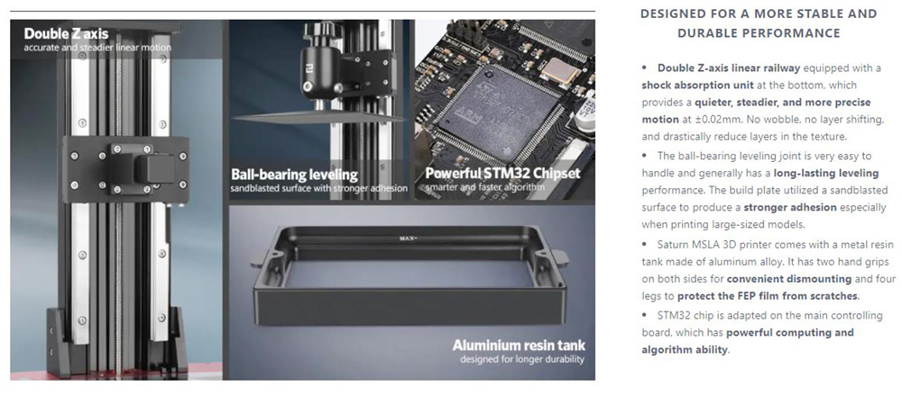 ELEGOO Saturn S MSLA Resin 3D Printer 4K Monochrome LCD Matrix UV LED Light Source Fast Printing 196mmx122mmx210m