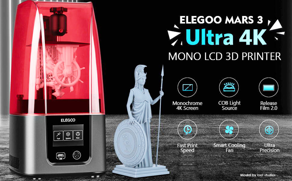 ELEGOO Mars 3 MSLA Resin 3D Printer 6.66 inches Ultra 4K Monochrome LCD 89.6x143.36x175mm