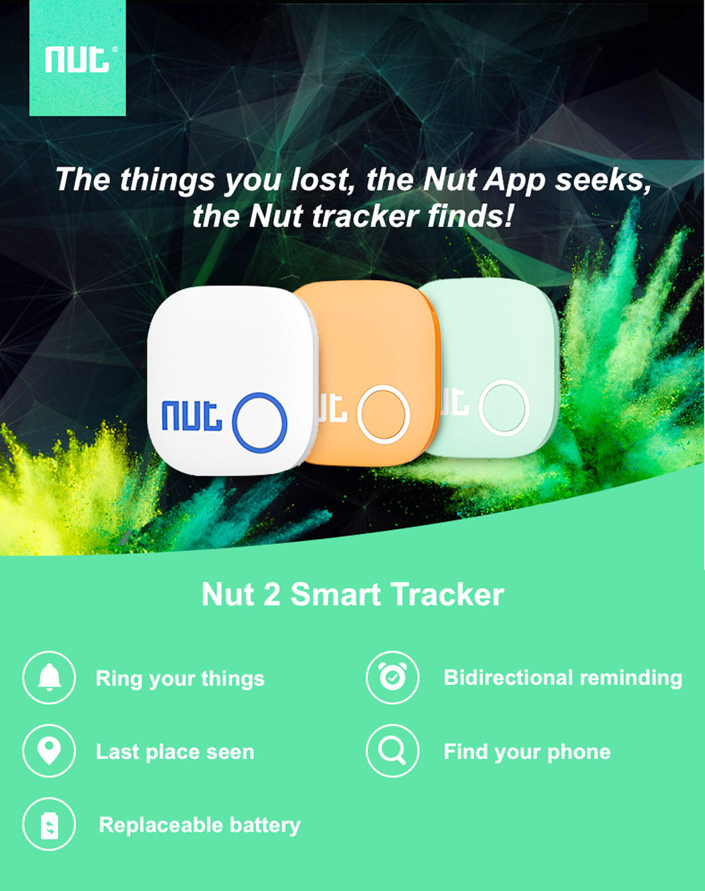 Nut 2 F5D Finder Mini Bluetooth Tracker Anti Lost Reminder for Pet Wallet White
