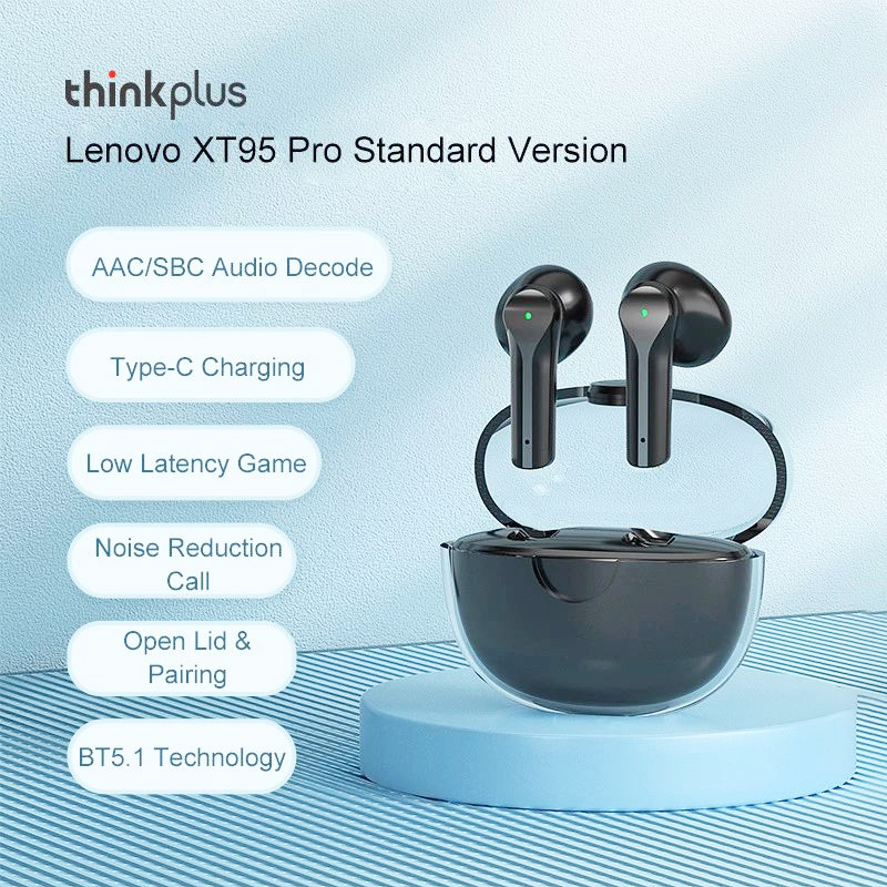 Lenovo Thinkplus XT95Pro TWS V5.1 Noise Cancelling Music Game Headset Wireless Luminous Version Earphones Black