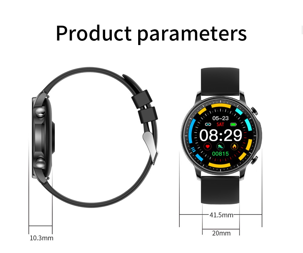 COLMI V23 Smartwatch Full Touch Fitness Tracker IP67 Waterproof Blood Pressure Bluetooth Watch Black