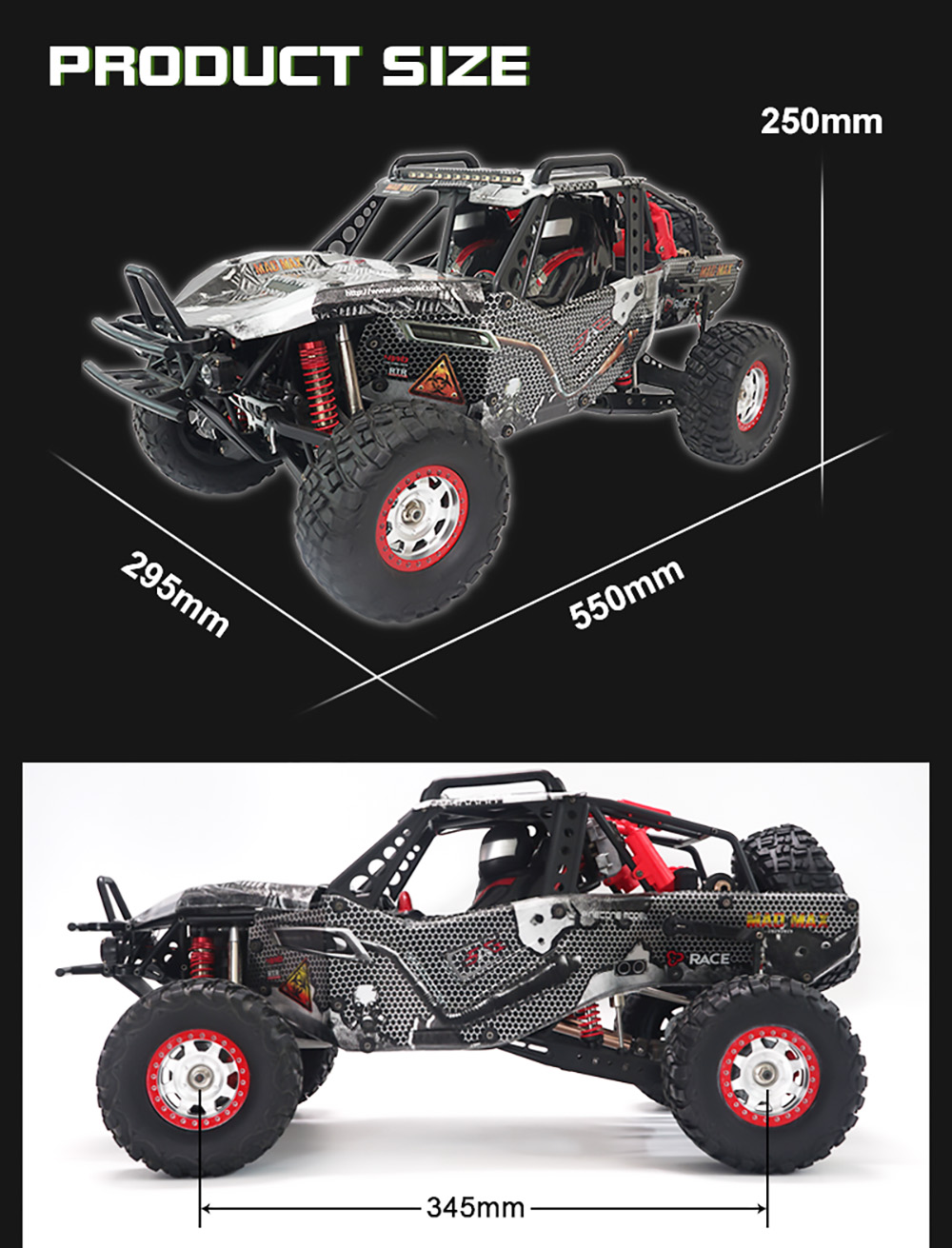 All-Terrain Desert Off-Road High Speed RC Vehicle with 3660-2200kV Non-Inductive Brushless Waterproof Motor - Metal Gray