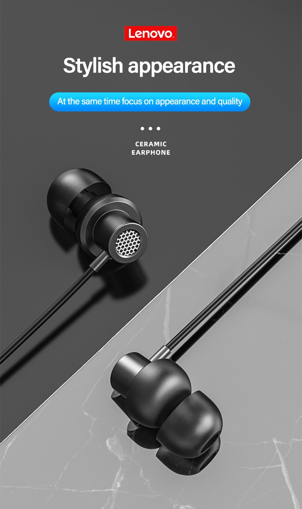 Lenovo Thinkplus TW13 Wired Earphone with Microphone 3.5mm Jack Active Noise Cancelling Earbuds Gaming Headset-Black