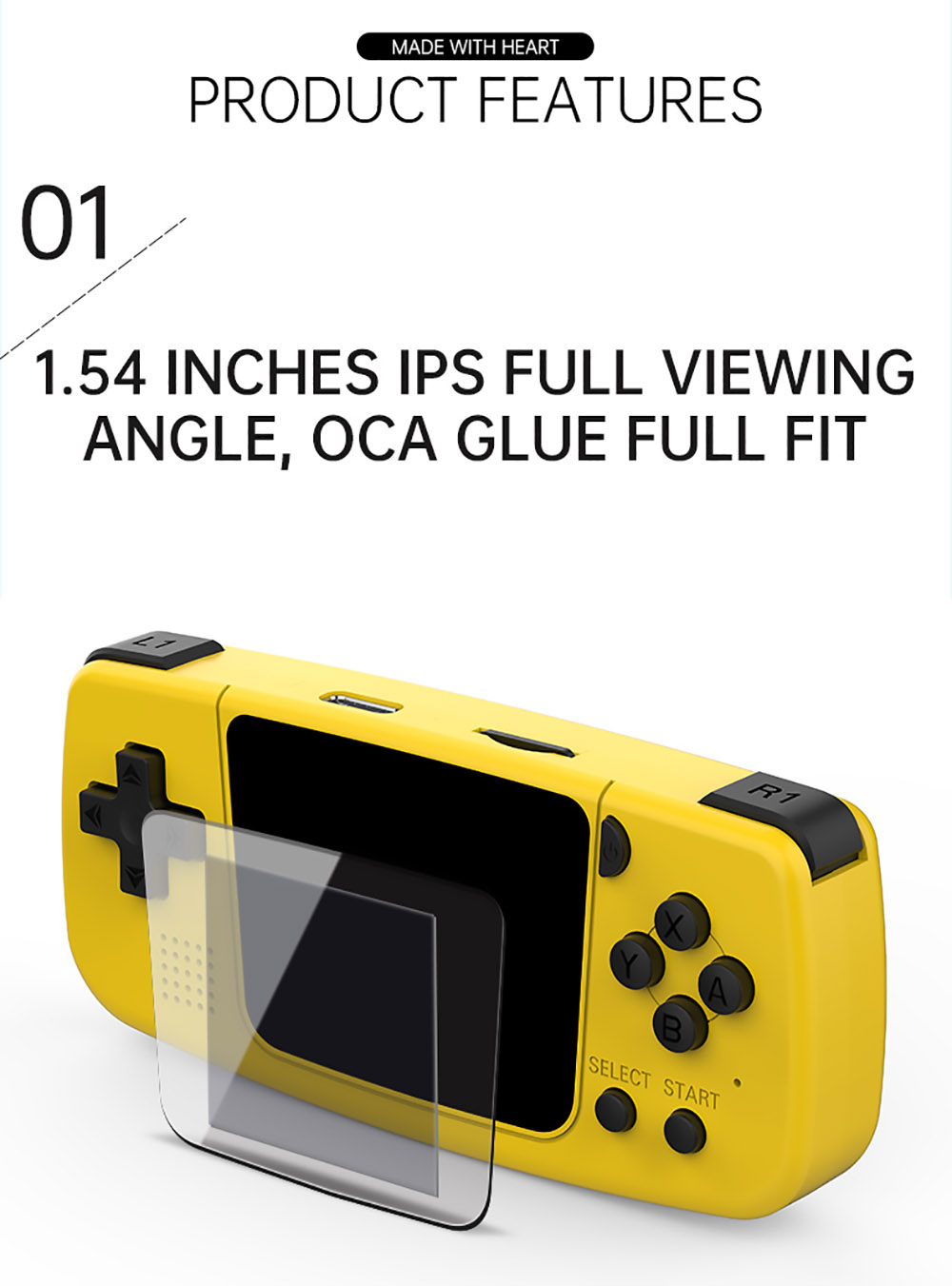POWKIDDY Q36 Mini 1.54 Inch IPS Screen Open Source Handheld Game Players 32GB Keychain for Children's Gifts Yellow