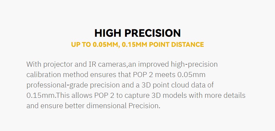 Revopoint POP 2 3D Scanner Standard Edition, 0.1mm Accuracy, 0.15mm Point Distance, 10Hz FPS, 6DoF Gyro, Color Effect, Compatible with iOS Android Windows
