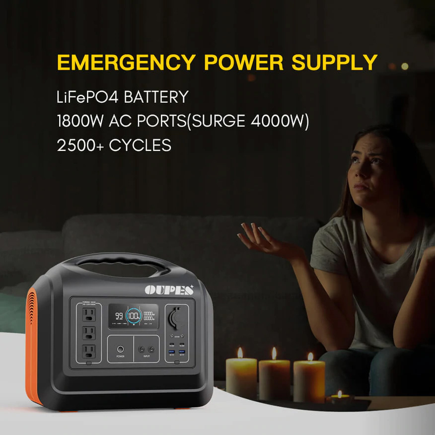 OUPES 1800W Portable Power Station Solar Generator with Quick Charge Upgarde LiFePO4 Battery for Camping Hiking Hunting