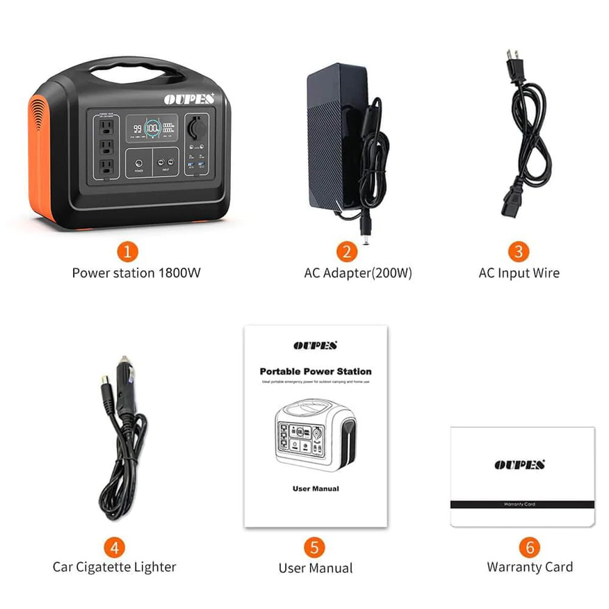 OUPES 1800W Portable Power Station Solar Generator with Quick Charge Upgarde LiFePO4 Battery for Camping Hiking Hunting