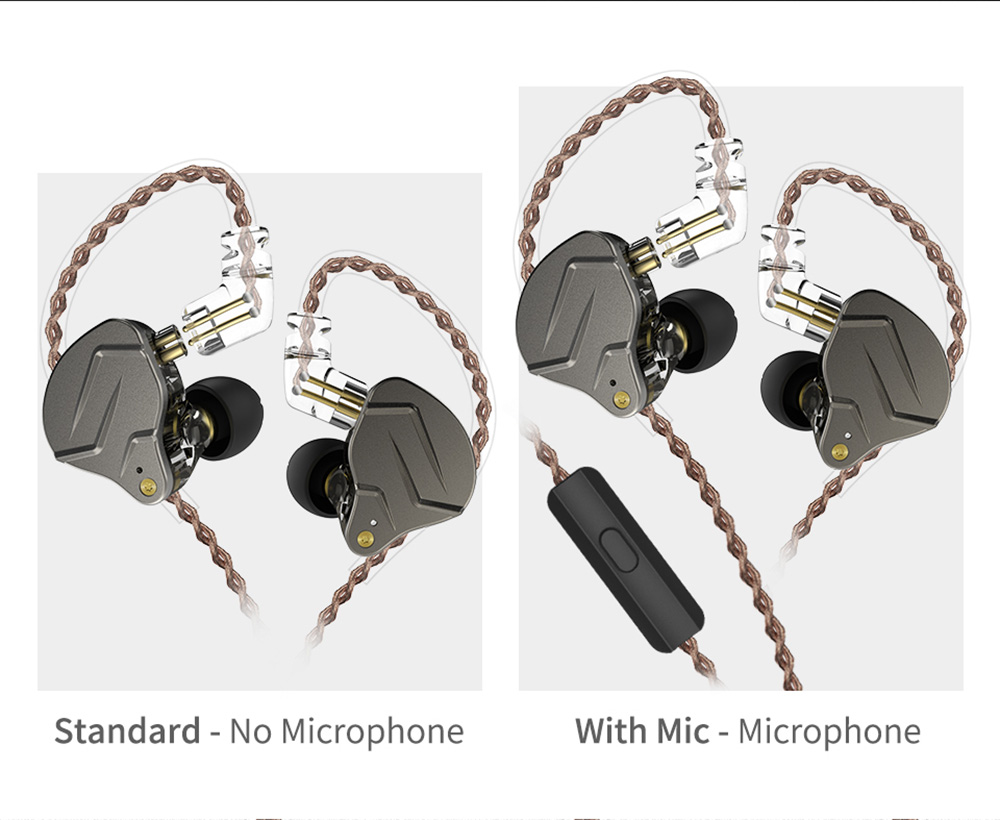 KZ ZSN Pro Wired Earphone Hybrid Technology In-ear HiFi Bass Earbuds with Mic - Grey
