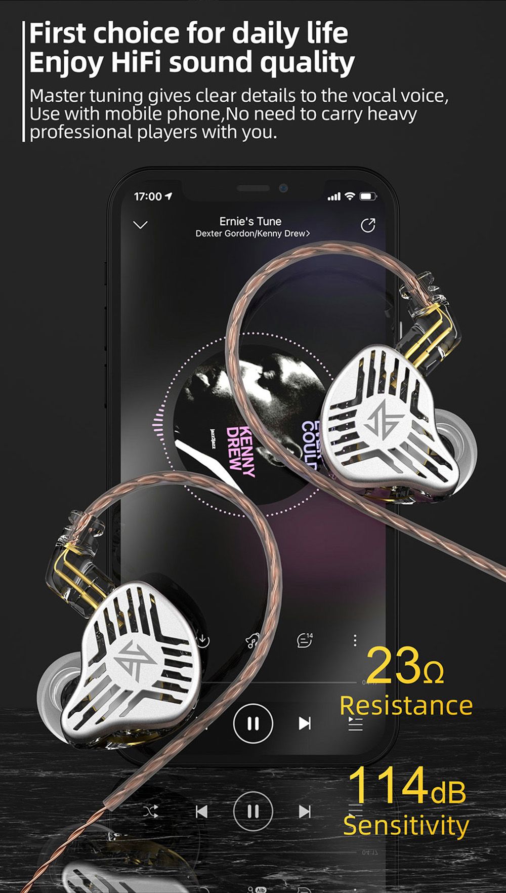 KZ EDS Wired Earphones In-Ear Dual Magnetic Dynamic Drivers HiFi In Ear with Mic for Musician Audiophile - Black