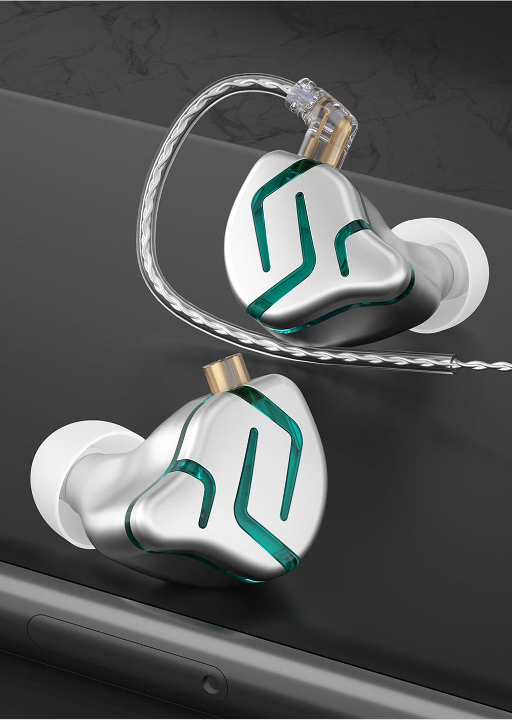 KZ ZES Electrostatic+Dynamic Wired HiFi Earphone Bass Earbuds In-Ear Monitor Noise Cancelling with Mic - Silver