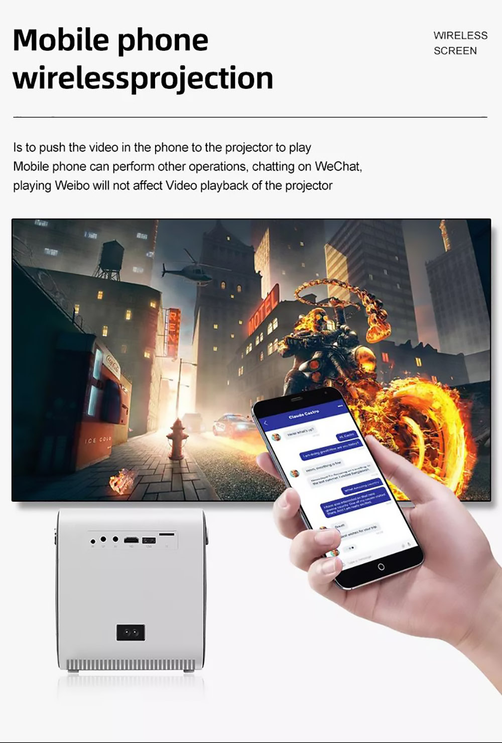 Q3 Android LCD Projector 1280*720 Full HD 720P 450 ANSI Lumens for Family Education and Business with EU Plug