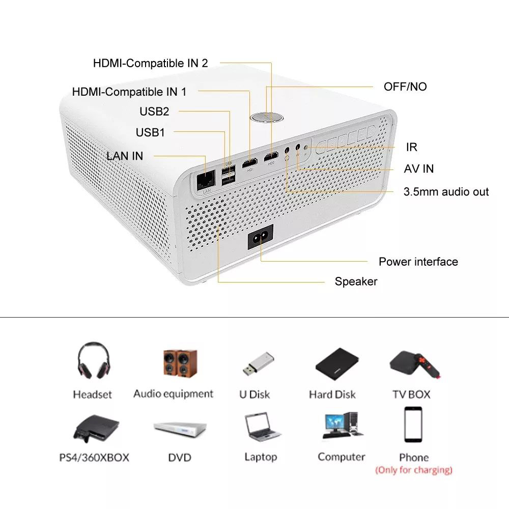 X1 Android LCD Projector 1920*1080 Full HD 1080P 1200 ANSI Lumens for Family Education and Business with EU Plug