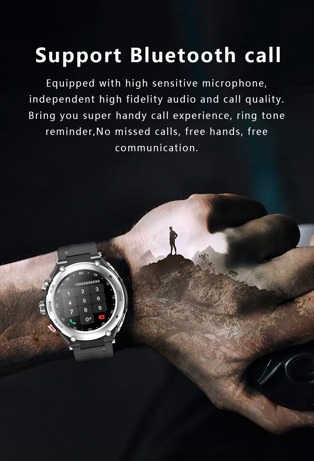 LEMFO T92 Smartwatch 1.28-inch IPS Color Full-Touch Screen Sports Watch with BT Earbuds - Black