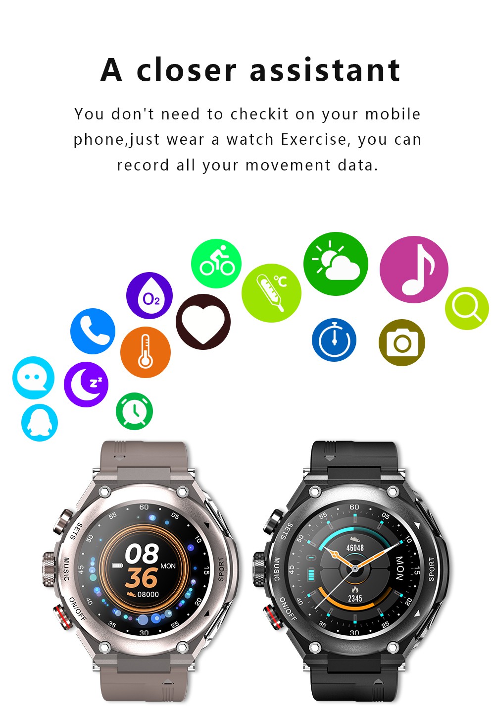 LEMFO T92 Smartwatch 1.28-inch IPS Color Full-Touch Screen Sports Watch with BT Earbuds - Black