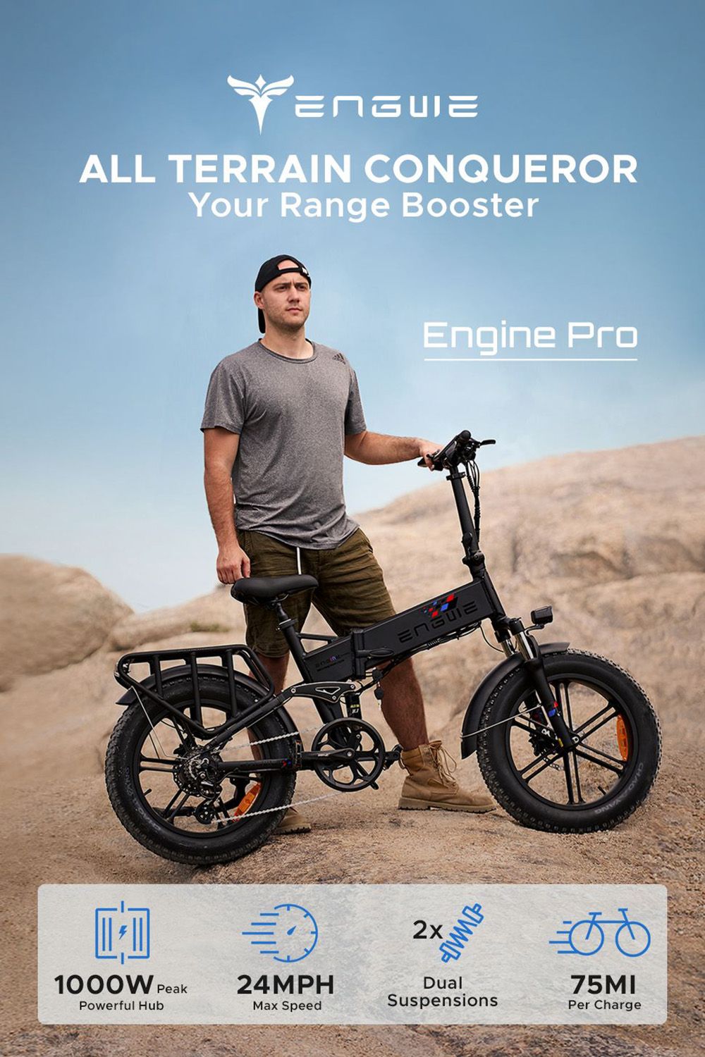 ENGWE ENGINE Pro Folding Electric Bicycle 20*4 inch Fat Tire 750W Brushless Motor 48V 16Ah Battery 45km/h Max Speed up