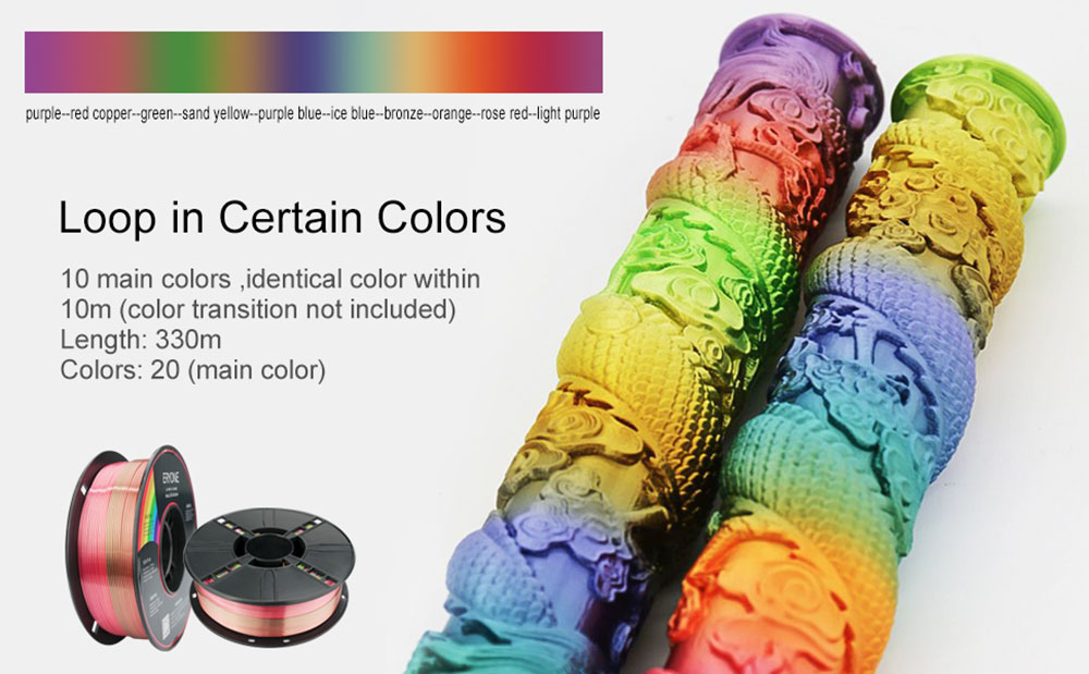 ERYONE Rainbow PLA Filament for 3D Printer 1.75mm Tolerance 0.03mm 1kg(2.2LBS)/Spool - Metal Silk Rainbow