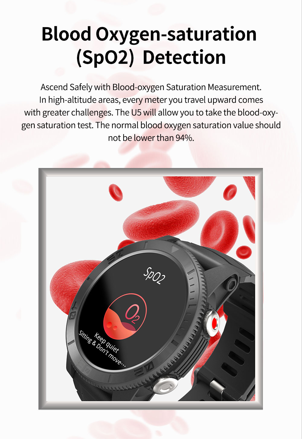 KUMI U5 Smartwatch 1.32'' IPS Color Screen with GPS for Outdoor Sports Heart Health SpO2 Measurement - Black