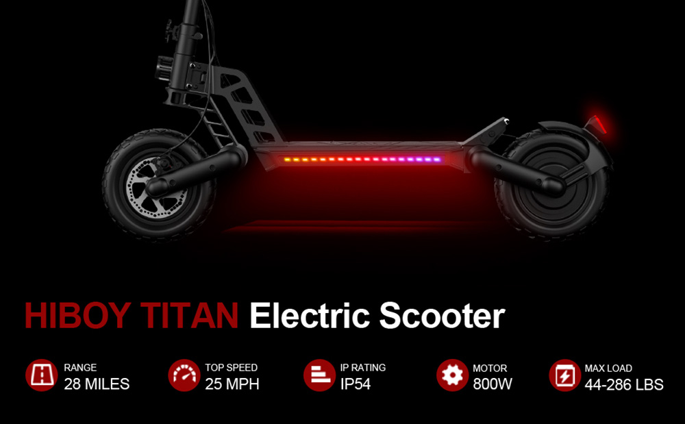 HiBoy Titan Electric Scooter 10'' Tires 800W Motor 48V 12.5Ah Battery 45km/h Max Speed 40-45km Range 120kg Max Load