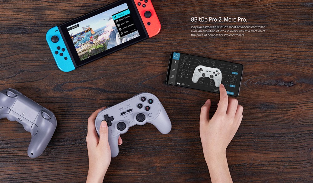 8BitDo Pro 2 Bluetooth Gamepad Controller with Joystick for Nintendo Switch, PC, macOS, Android, Steam & Raspberry Pi - Grey