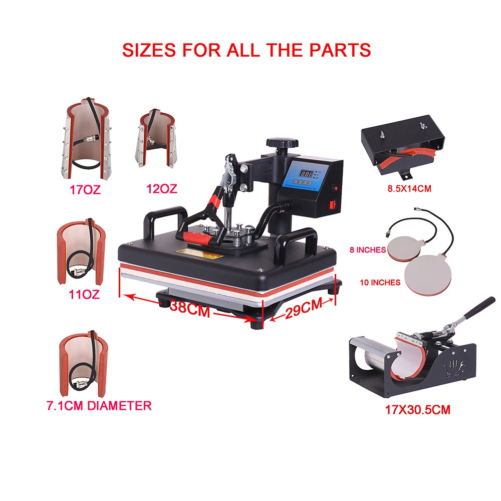 8 in 1 Combo Heat Press Machine Sublimation Printer 2D Heat Transfer Machine for Cap Mug Plate T-shirts