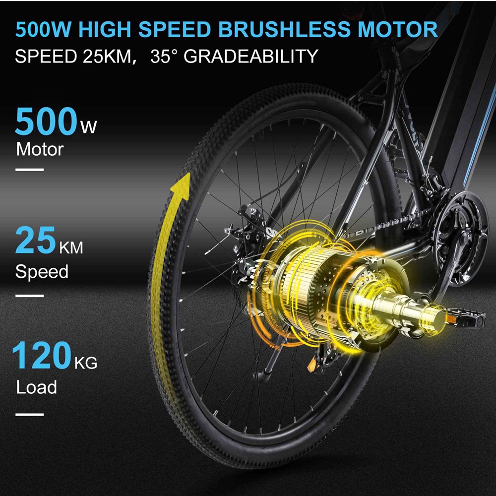 Bezior M1 Pro Electric Moped Bike 500W Motor 100km Range 12.5Ah Battery 27.5*2.25'' Wheels 25km/h Max Speed - Black