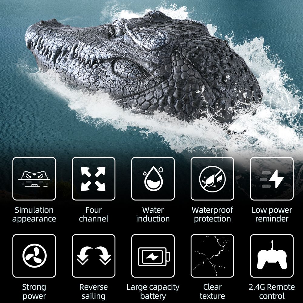 Flytec V005 RC Boat 2.4G Remote Control Electric Racing Boat for Pools with Simulation Crocodile Head RC Toy