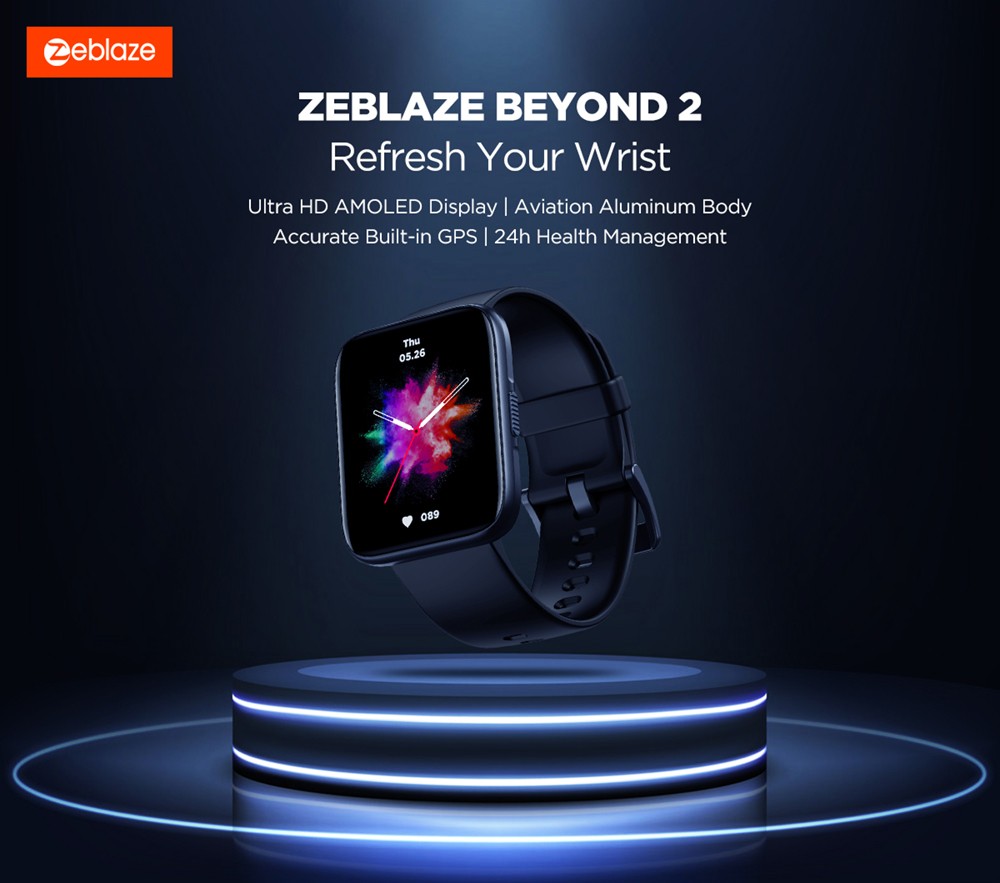 Zeblaze Beyond 2 GPS Smartwatch 1.78'' AMOLED Screen 24H Health Monitor 200+ Watch Faces Black