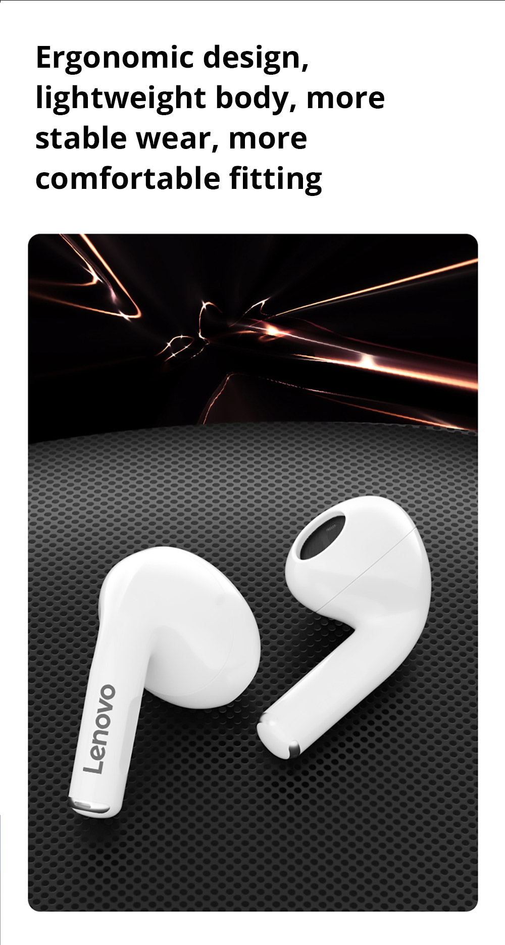 Lenovo Thinkplus LP80 Pro TWS Earphones Wireless Bluetooth Headphones Dynamic Low Latency Gaming Sports Earbuds - White