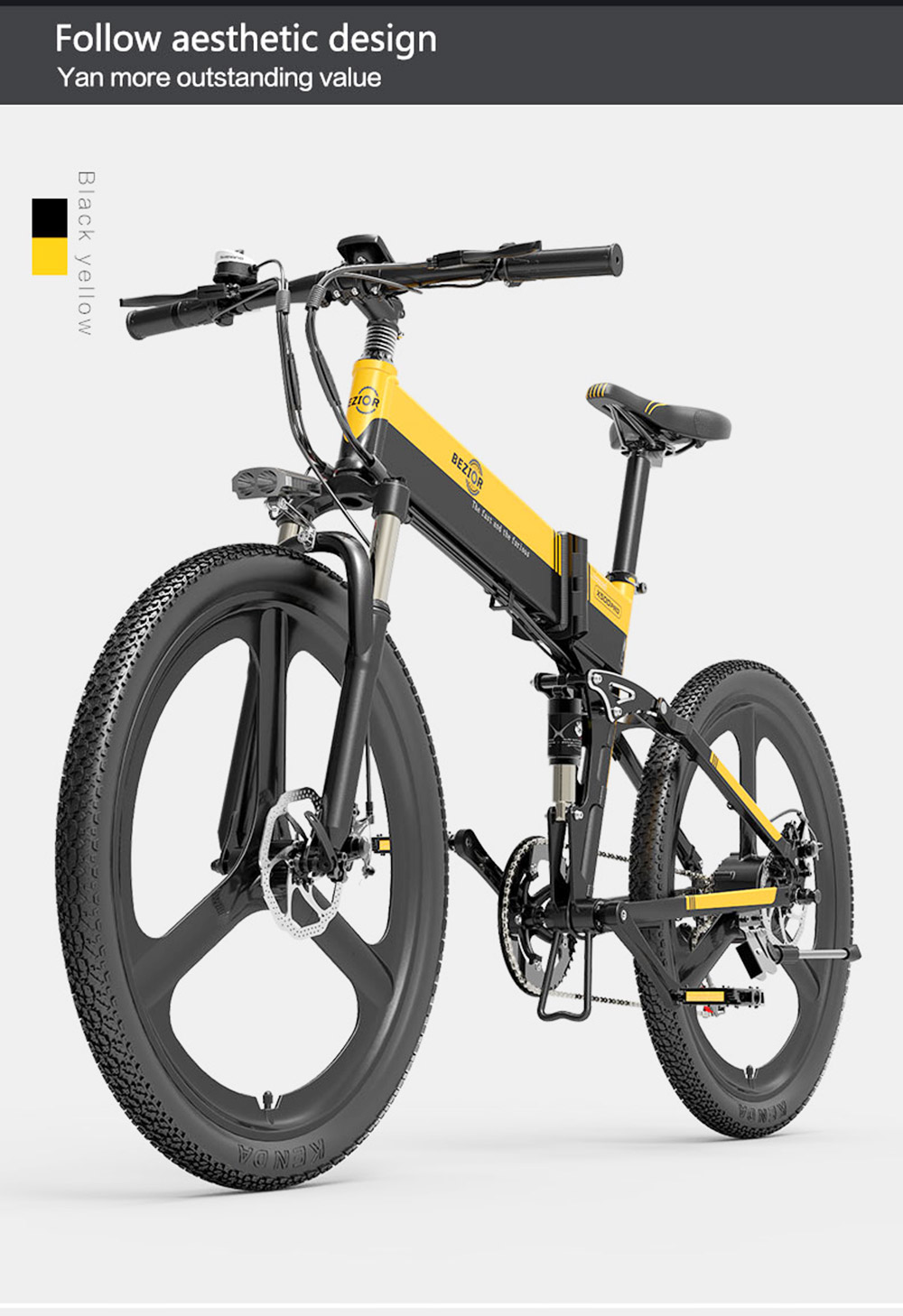 BEZIOR X500 PRO Electric Mountain Folding Bike 500W Motor 10.4Ah Removable Battery 30km/h Max Speed - Black & Yellow