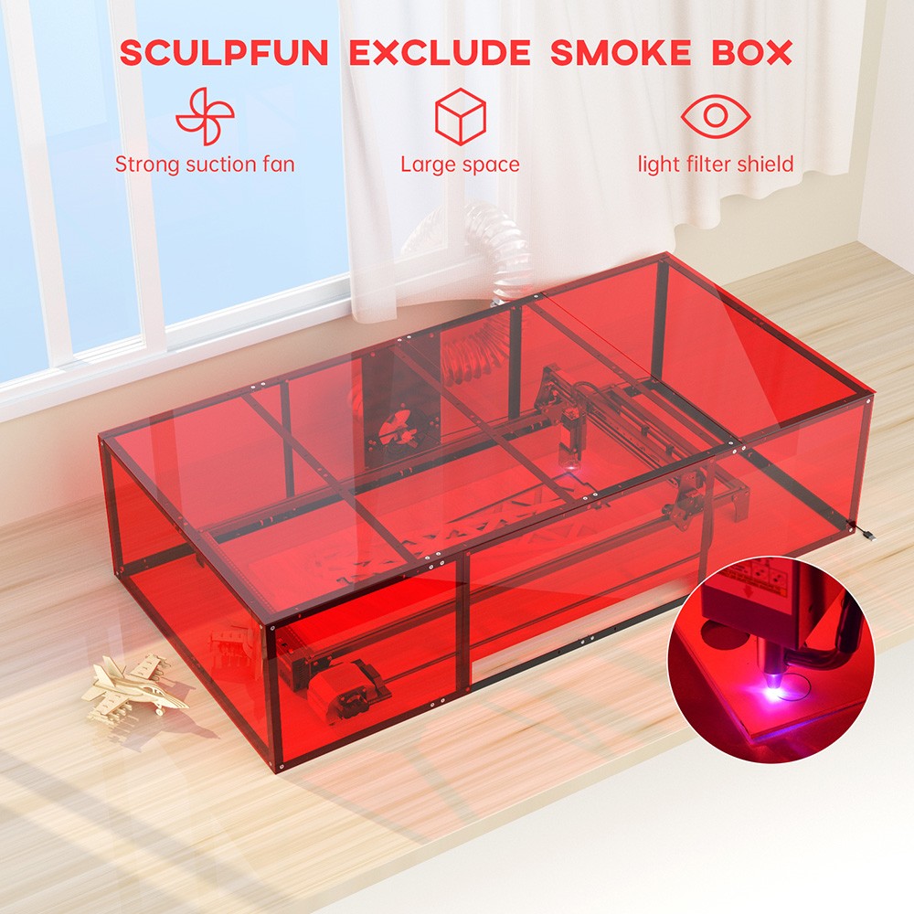 SCULPFUN 1440x720x360mm Laser Engraving Machine Enclosure, Smoke Exhaust Box - Red