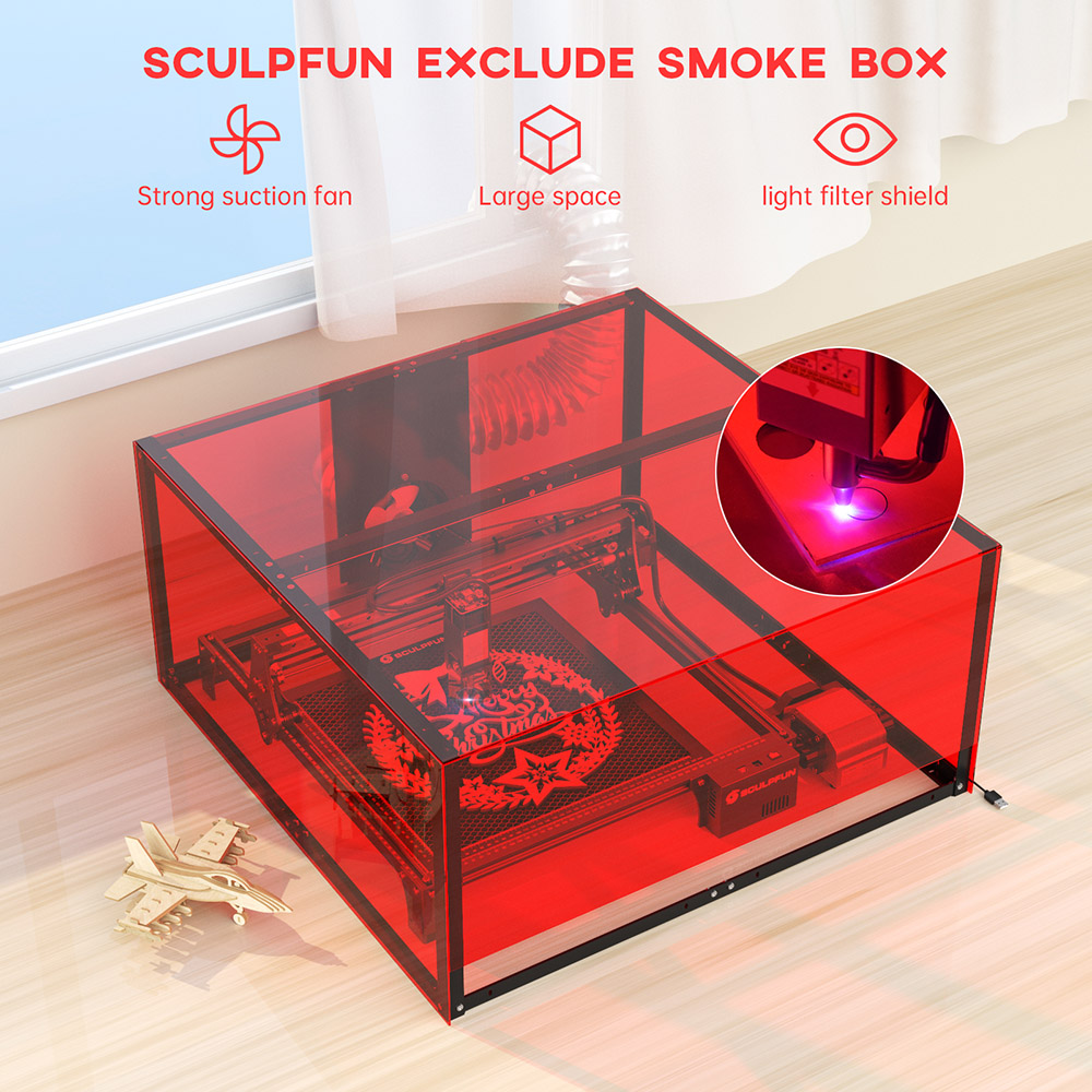 SCULPFUN 720x720x360mm Laser Engraving Machine Enclosure, Smoke Exhaust Box - Red