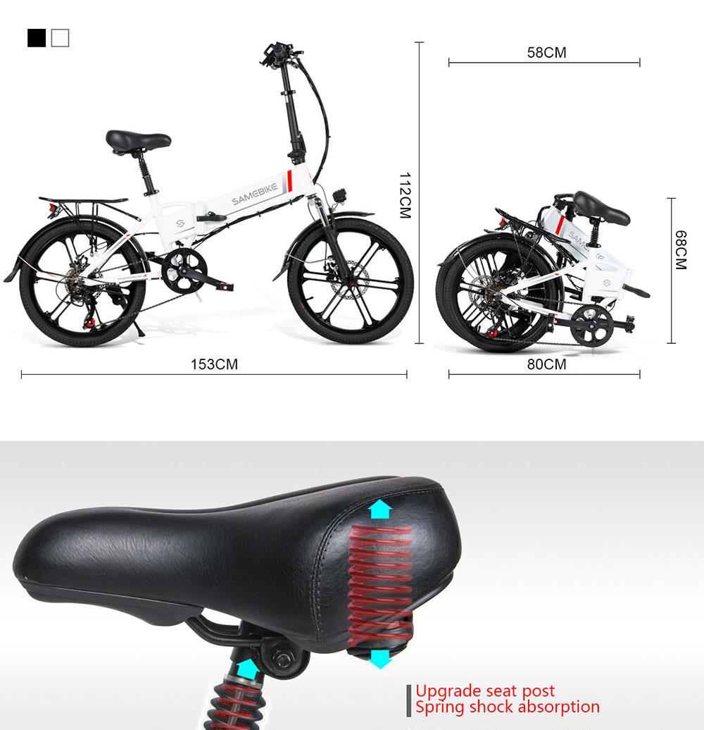 Samebike 20LVXD30-II Folding Electric Moped Bike 20'' Tire 48V 350W Motor 10Ah Battery 30km/h Max Speed - White