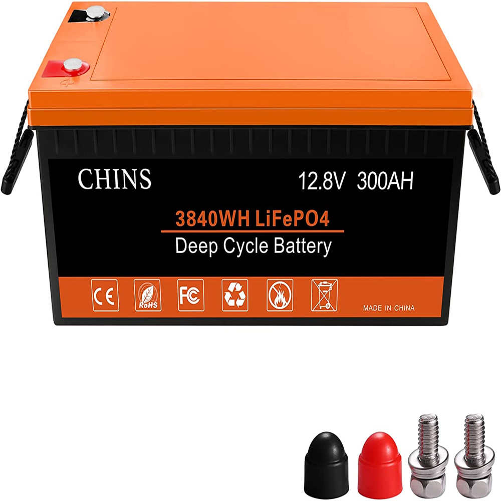 CHINS 12V 300Ah LiFePO4 Lithium Battery, Built-in 200A BMS, 3840Wh Power Capacity for RV Caravan Solar Off-Grid