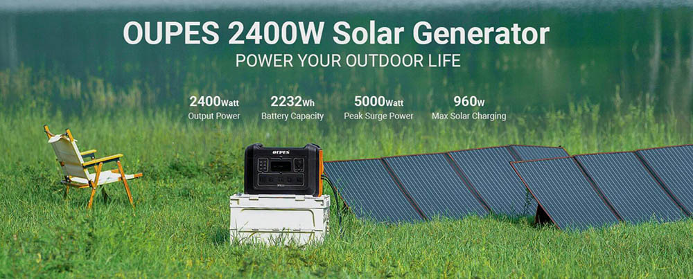 OUPES 2400W Portable Power Station, 2232Wh LiFePO4 Battery Solar Generator, 14 Outputs, 60W PD Fast Charging - US Plug