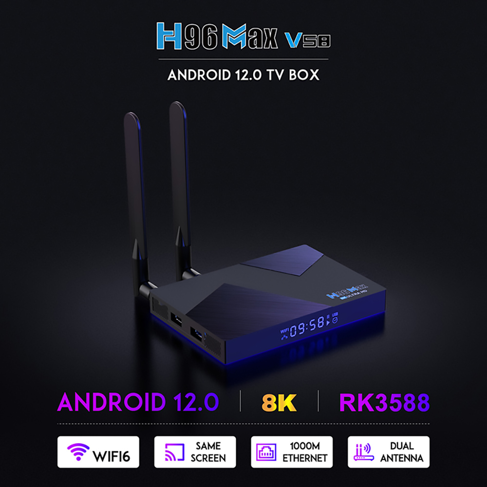H96 MAX V58 Android 12 RK3588 4GB/32GB TV BOX WIFI6 Gigabit LAN 8K Decode - EU Plug