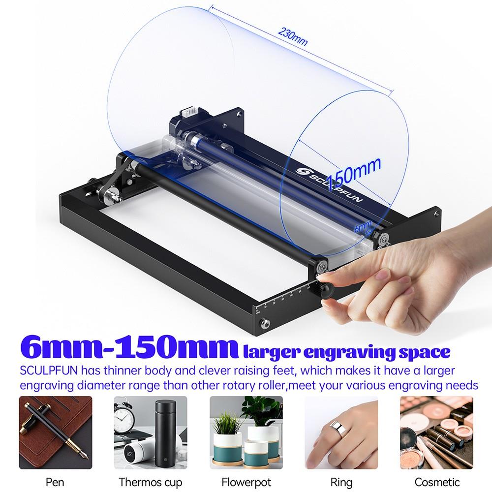 SCULPFUN Laser Rotary Roller Laser Engraver Y-axis Rotary with 360 Degree Rotating for Laser Engraving Cylindrical Objects Cans